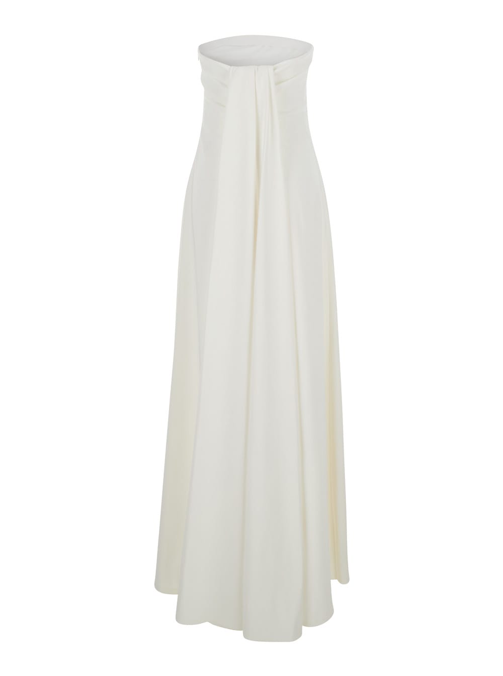 Jacquemus 'le Robe Bustier' White Off-shoulder Long Dress With Folded Train On The Rear In Viscose Stretch Wom In White