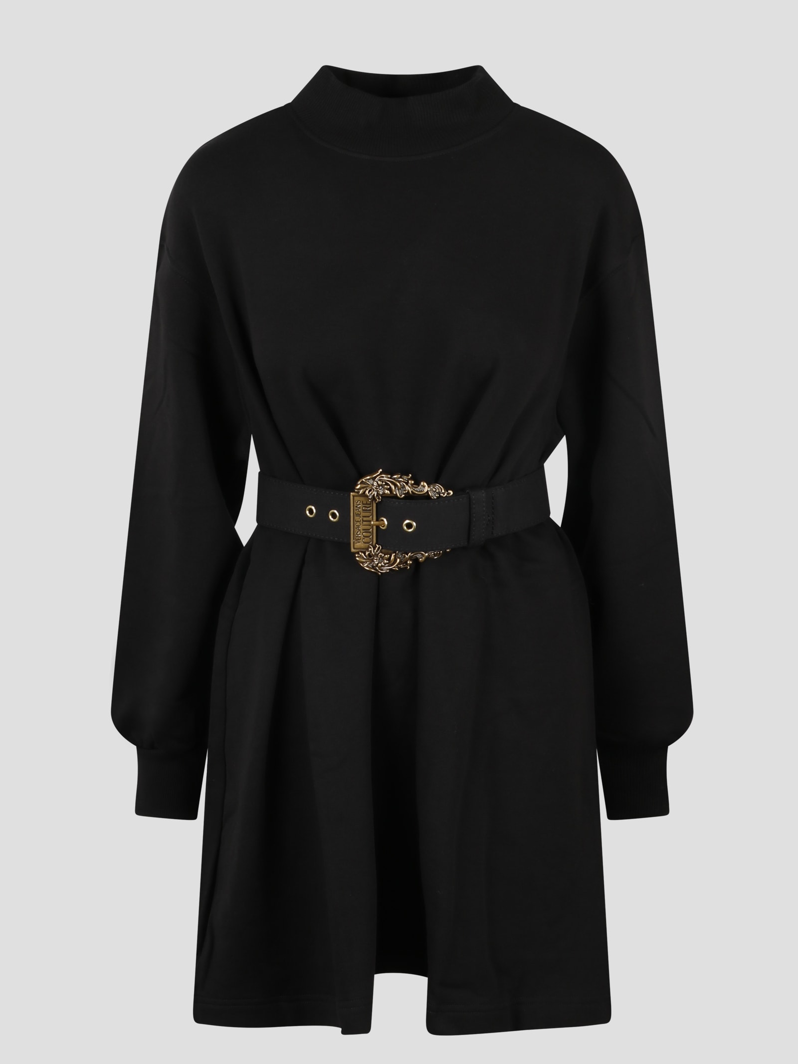 Versace Jeans Couture Baroque Buckle Sweatshirt Dress In Black