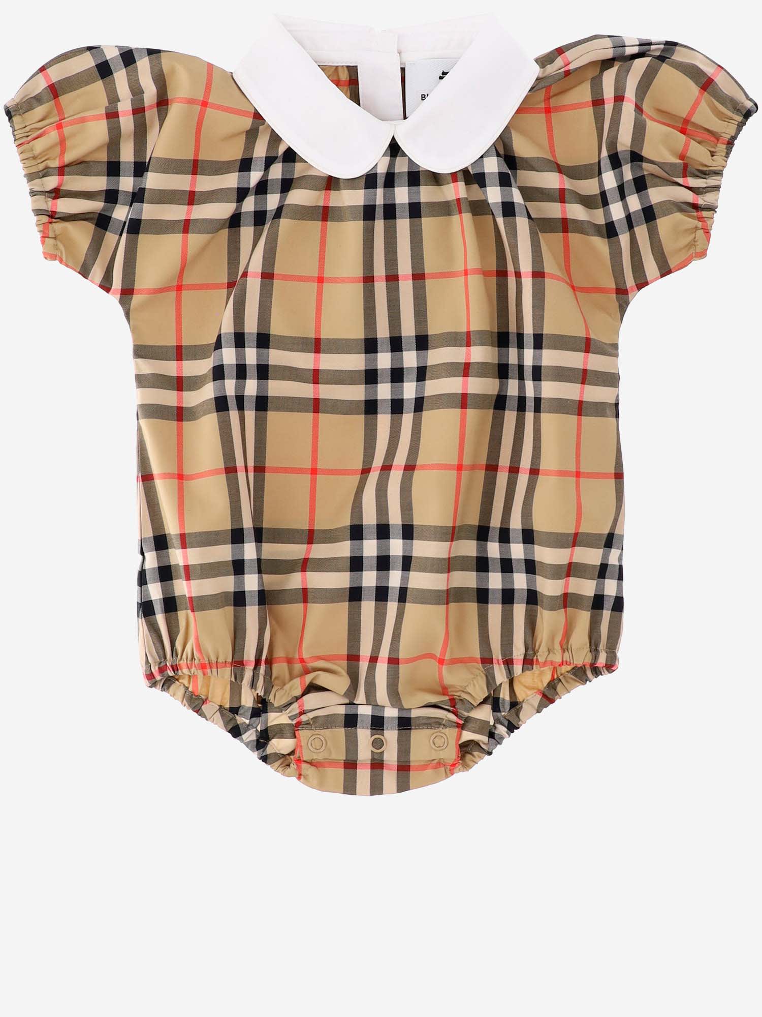 Burberry Kids' Stretch Cotton Bodysuit With Vintage Check Pattern In Red
