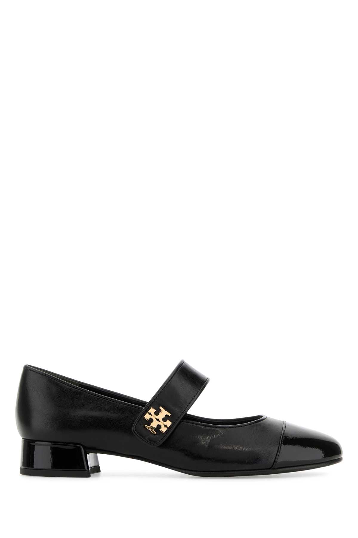 Tory Burch Black Leather Cap-toe Mary Jane Ballerinas In Black