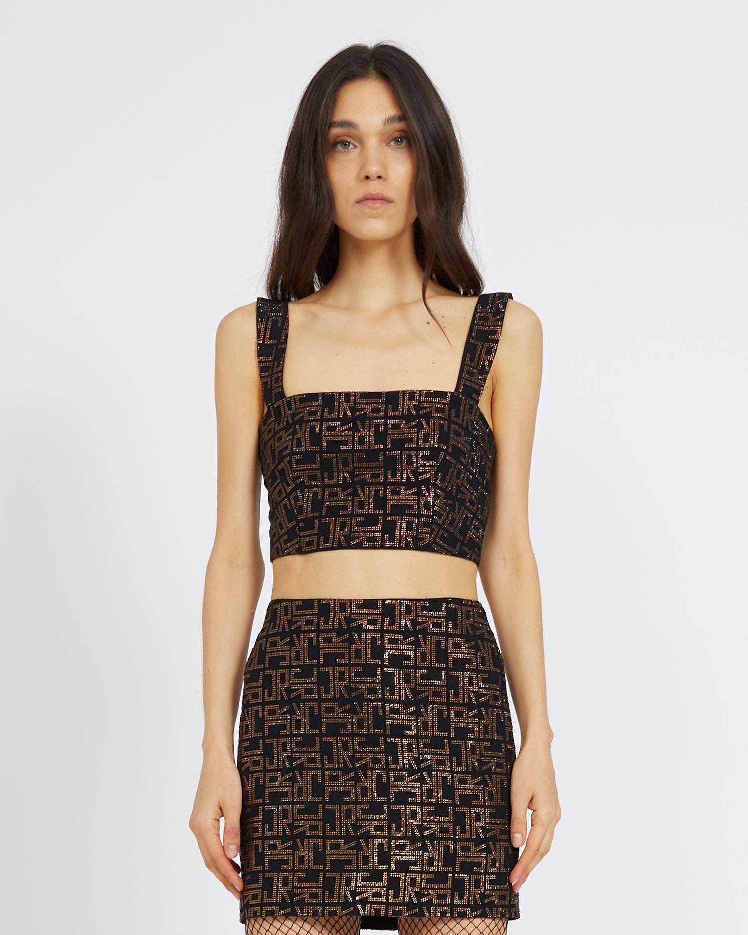 Shop John Richmond Crop Top With Contrasting Pattern In Nero