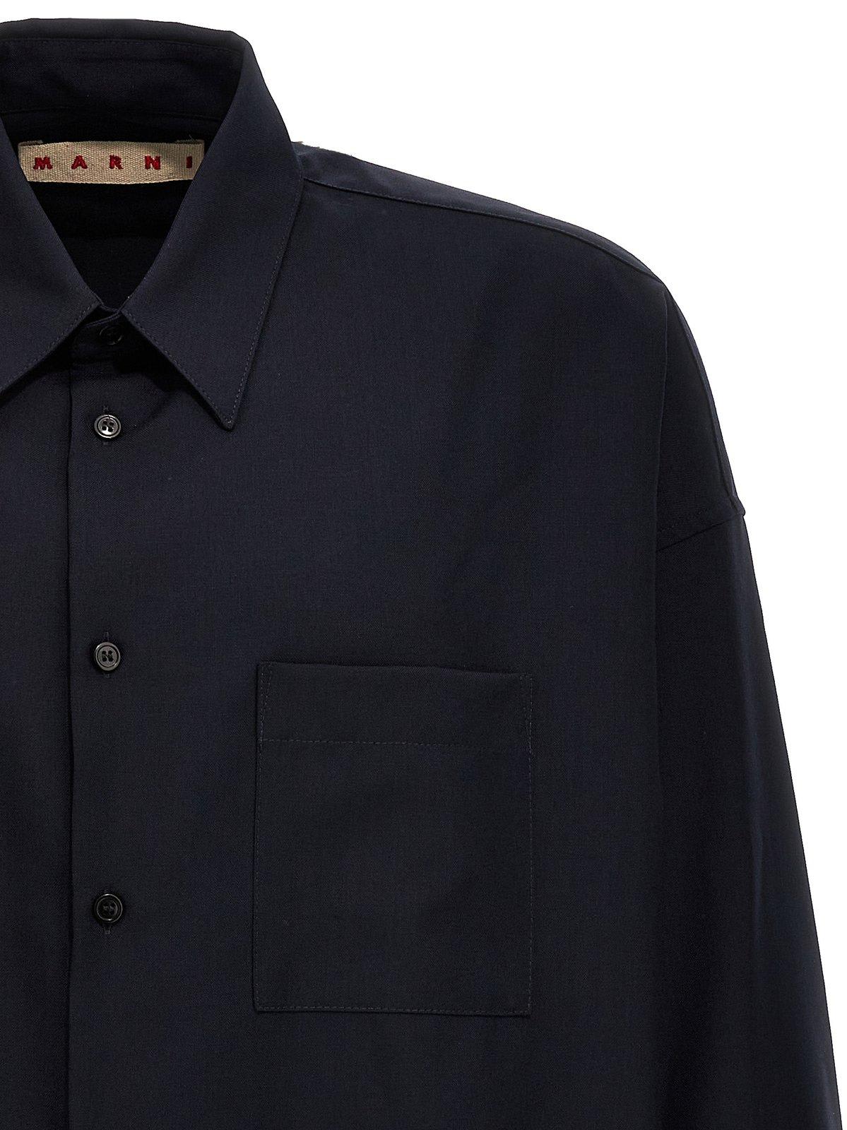 Shop Marni Patch-pocketed Long-sleeved Shirt In Black