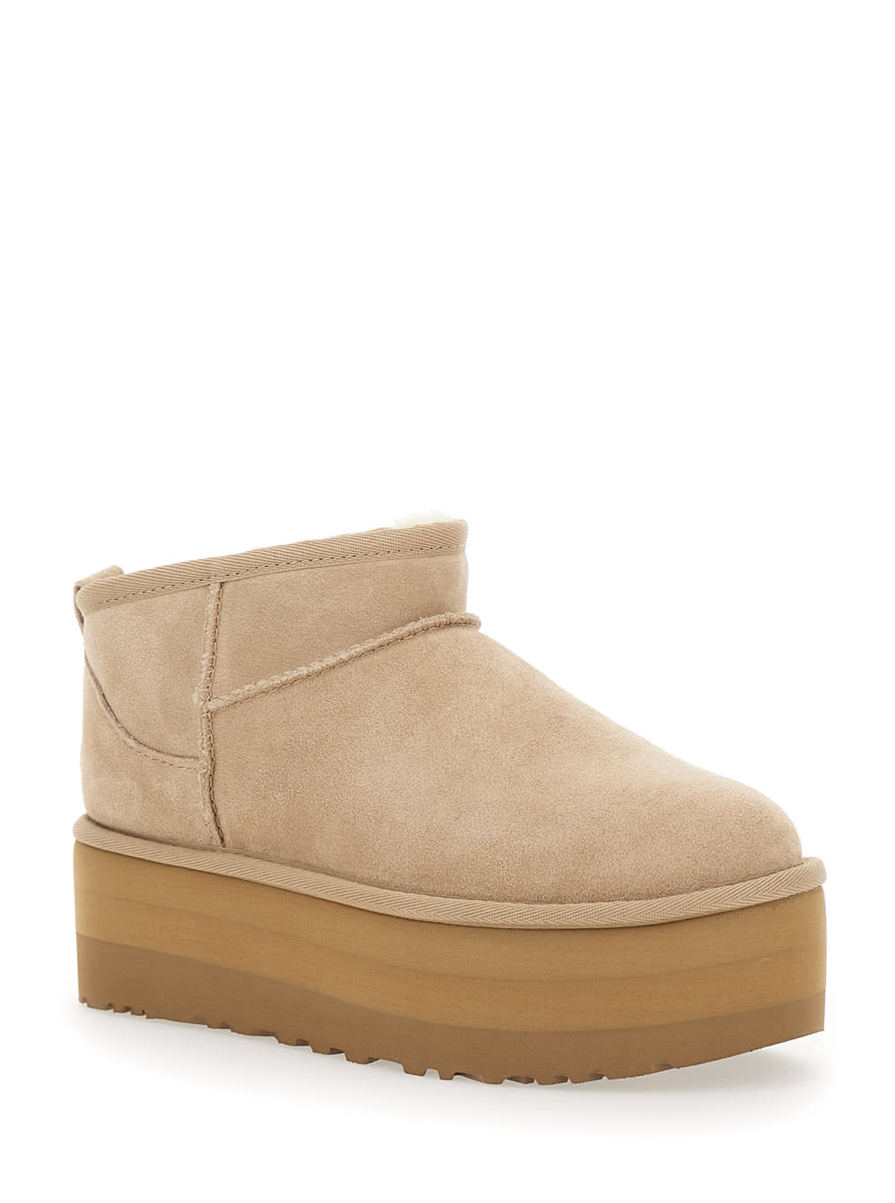 Ugg Classic Ultramini Beige Ankle Boots With Platform In Leather Woman In Neutral