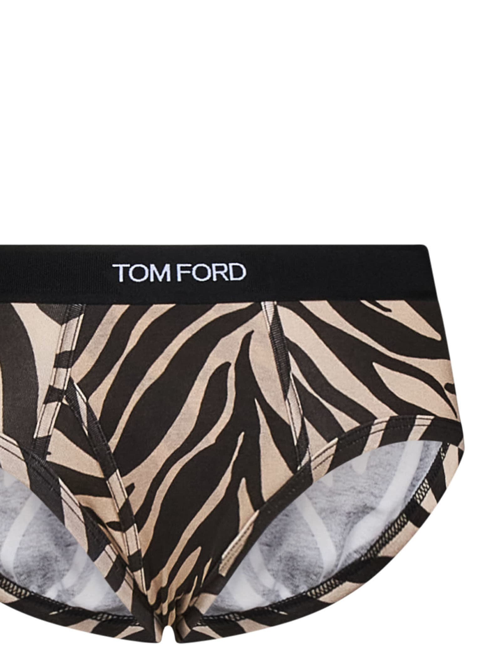 Tom Ford Zebra Pattern Stretch Cotton Slip In Brown