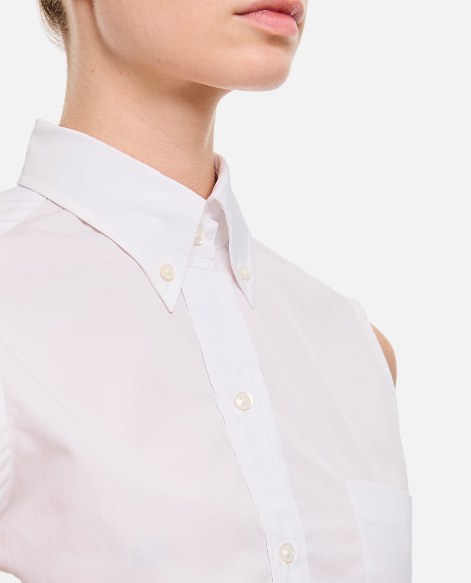 Thom Browne Classic Sleeveless Point Collar Shirt In White