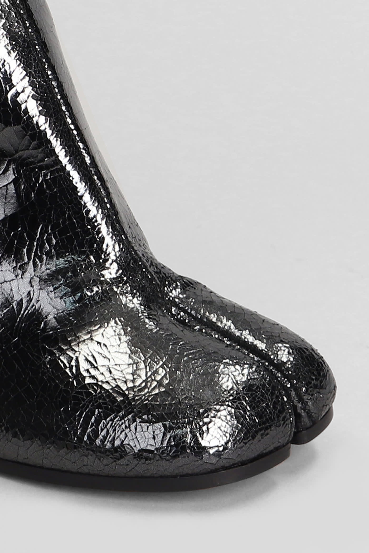 Shop Maison Margiela Tabi High Heels Ankle Boots In Black Leather