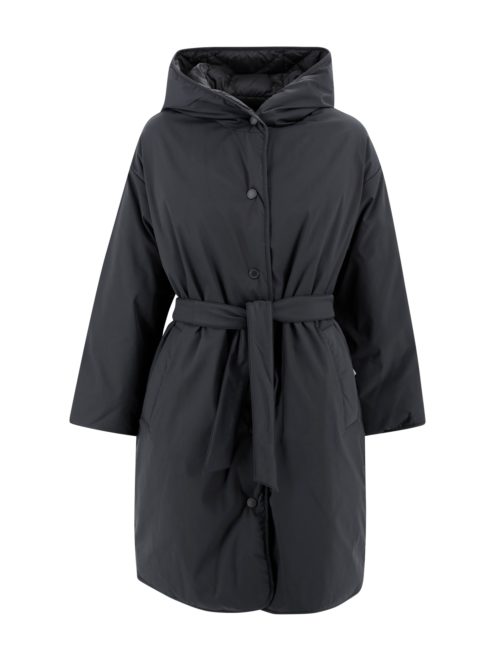 Weekend Max Mara Reversible Down Jacket In Water-repellent Twill In Black