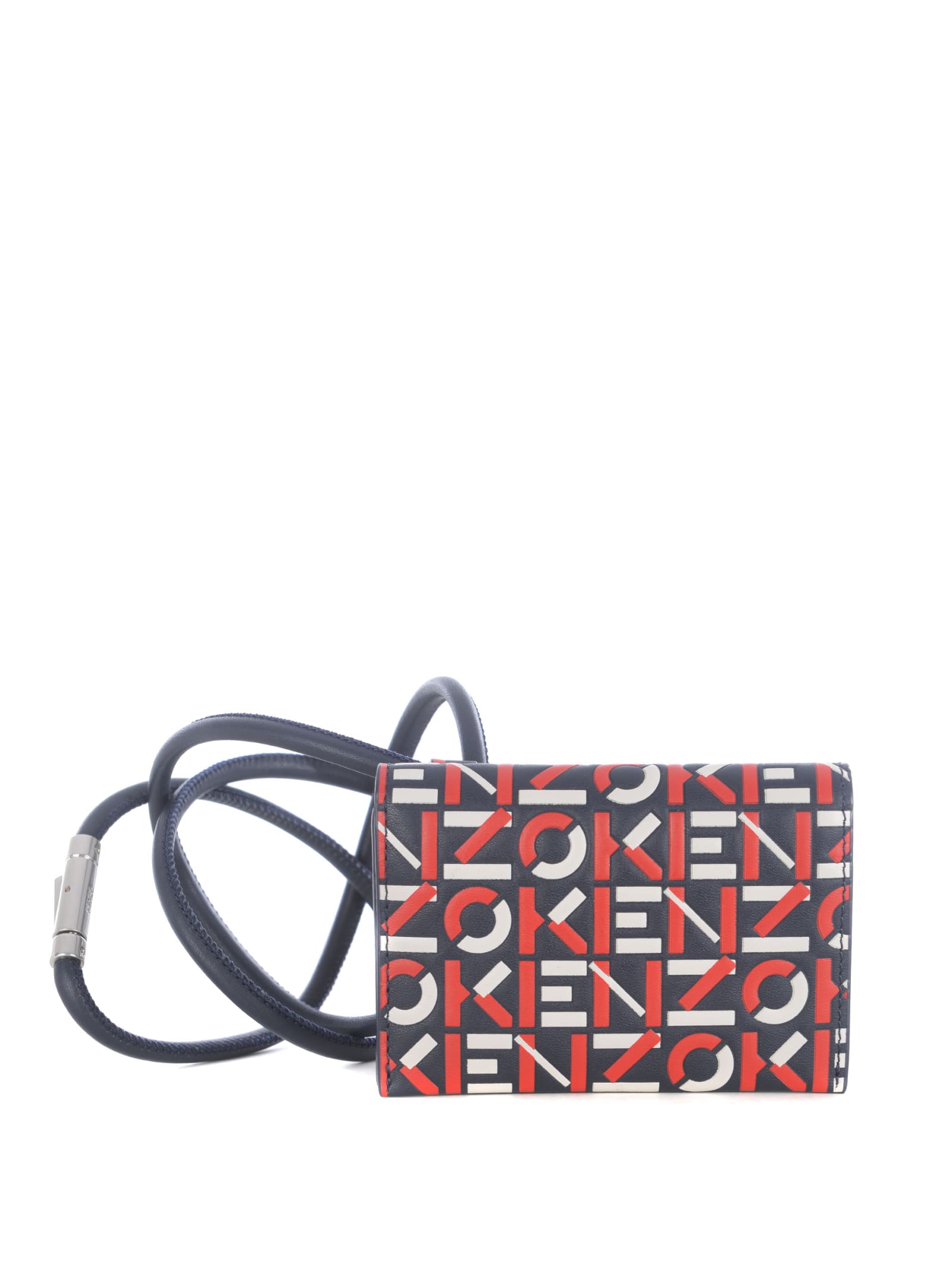 Shop Kenzo Leather Card Holder In Blu/rosso