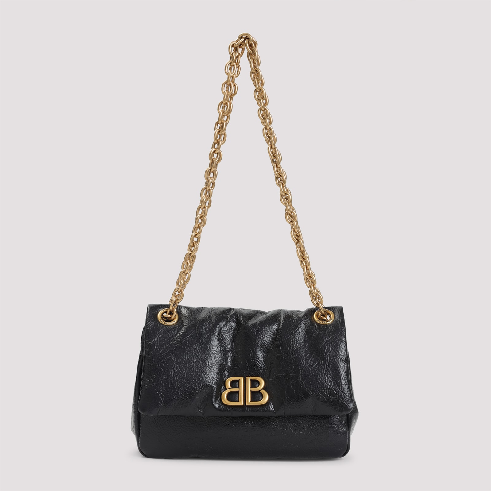 Balenciaga Calf Leather Shoulder Bag With Gold-tone Chain Strap In Black