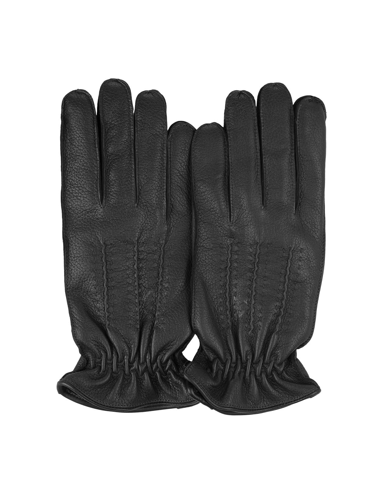 Drummed Gloves In Black Leather