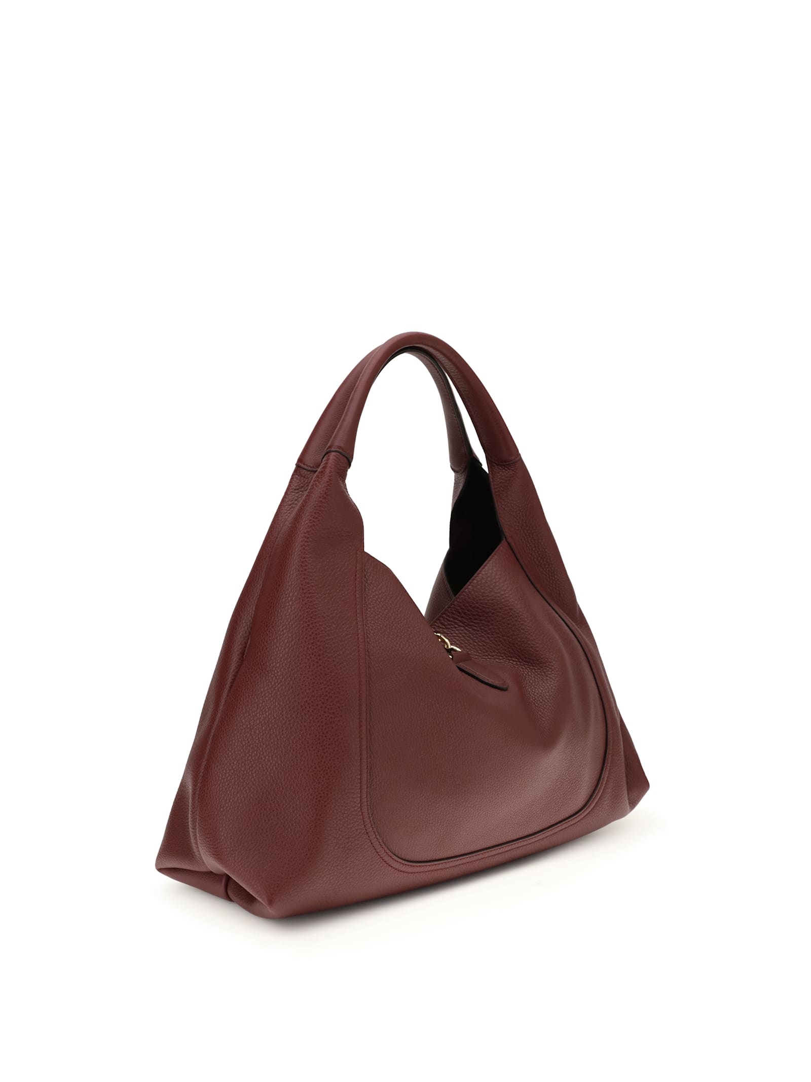 Gucci Women Bordeaux Shoulder Bag With Horsebit Closure In Grained Leather Woman In Burgundy