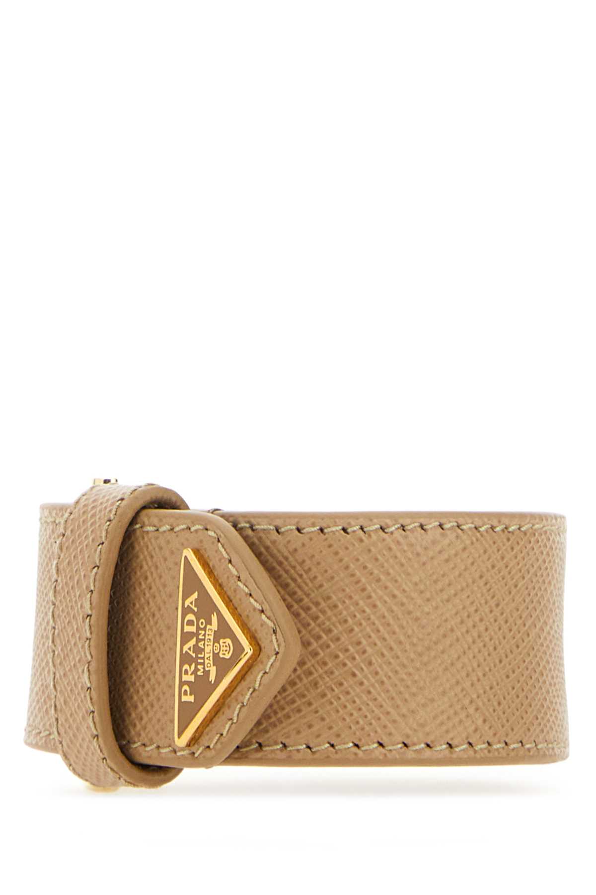 Shop Prada Beige Leather Bracelet In Sabbia