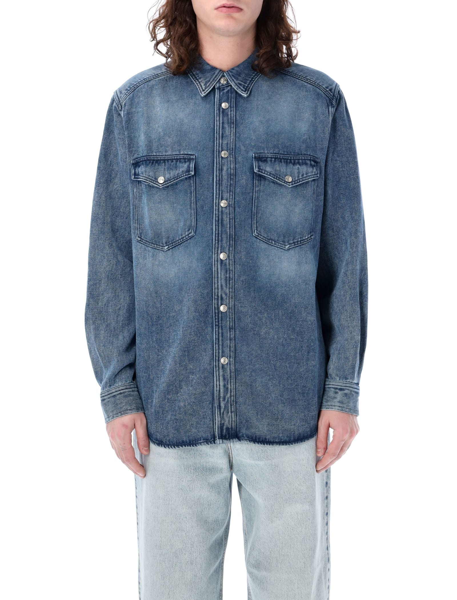 Shop Isabel Marant Tailly Soft Denim Shirt In Light Blue