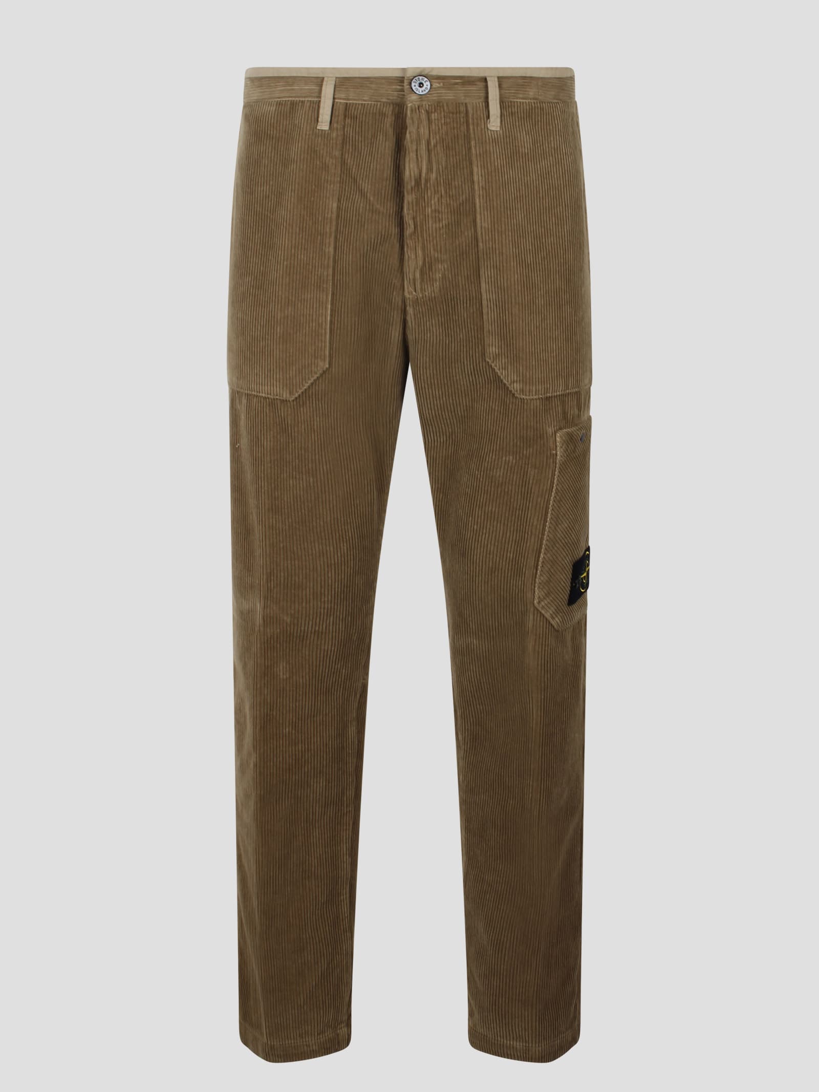 Shop Stone Island Corduroy Cargo Trousers In Green