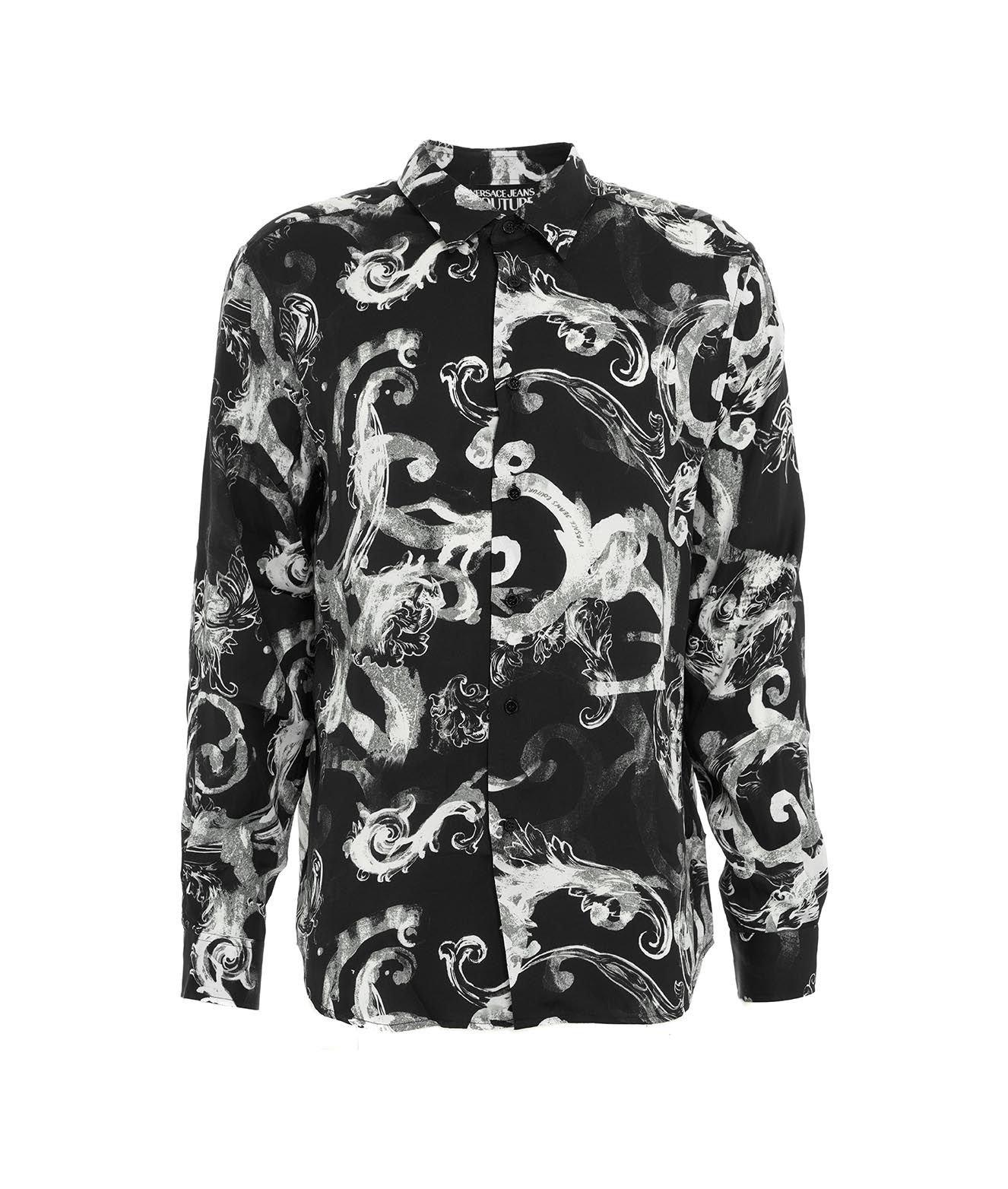Shop Versace Jeans Couture Allover Printed Long-sleeved Shirt In Black/neutrals