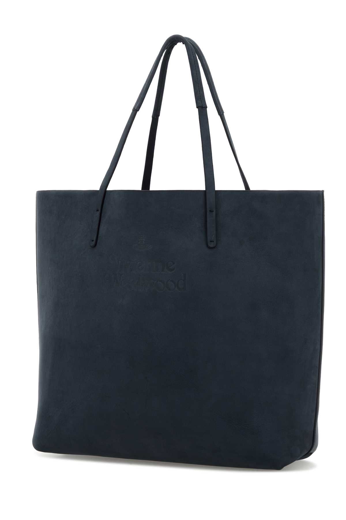 Vivienne Westwood Denim Blue Suede Studio Shopping Bag In Blue