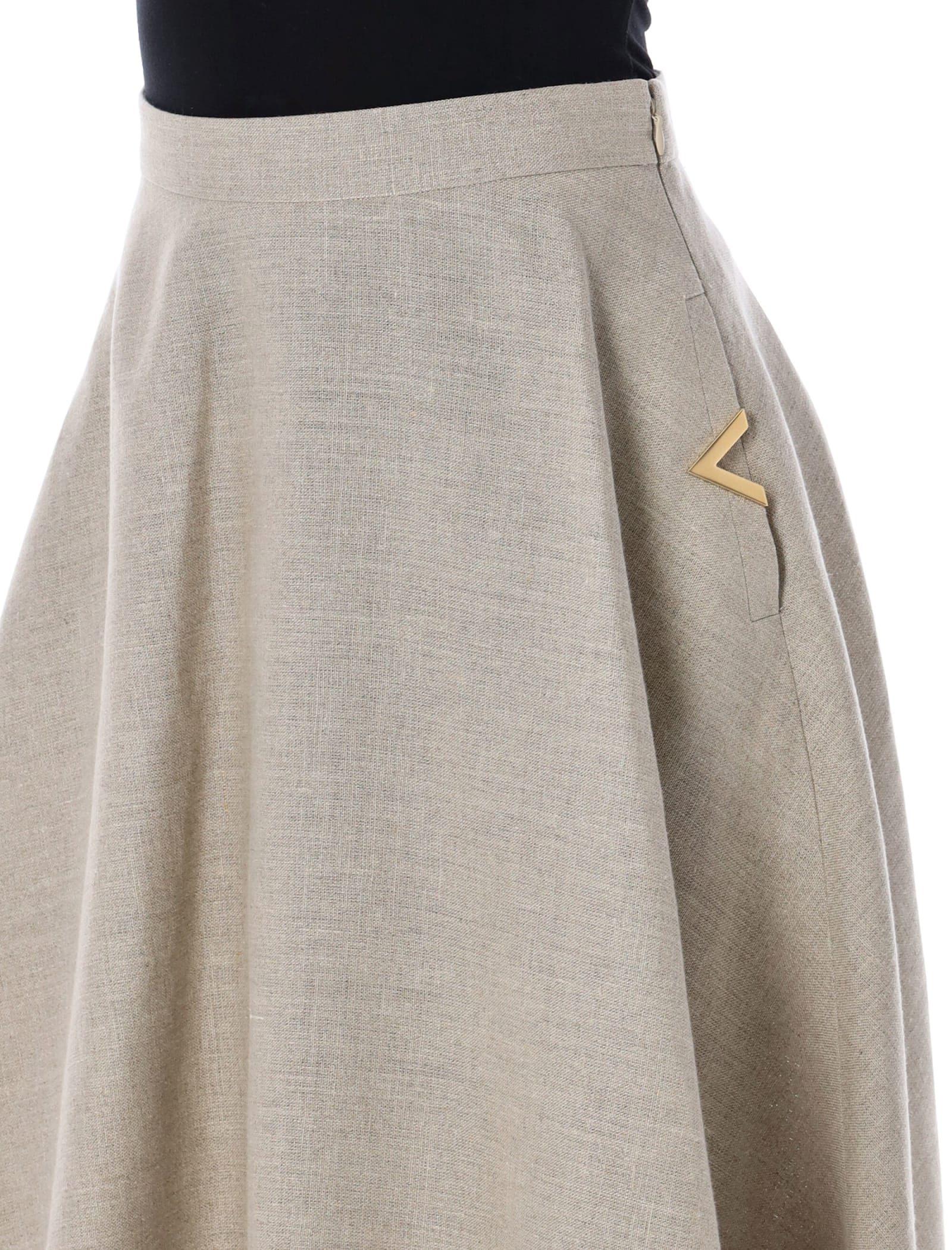 Shop Valentino Linen Midi Skirt In Beige Gravel