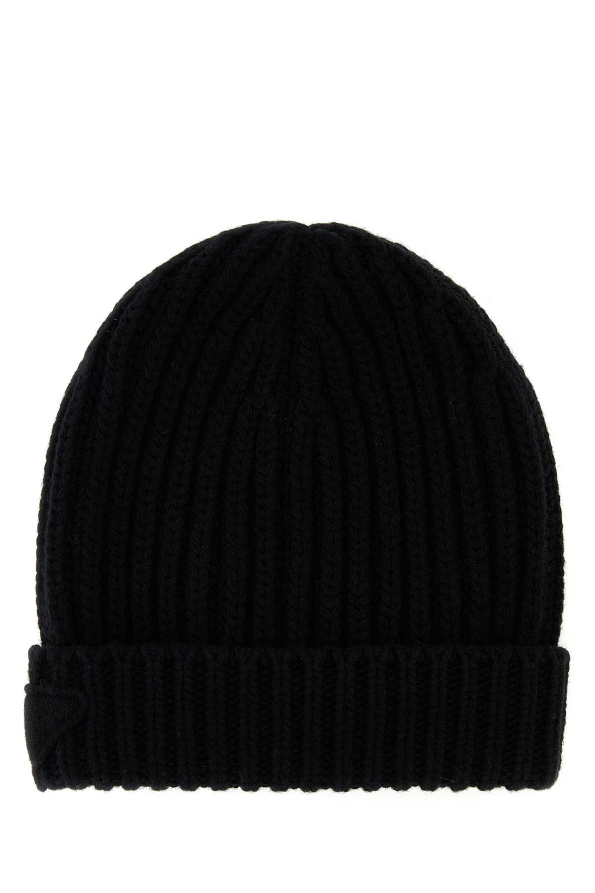 Shop Prada Black Wool Blend Beanie Hat In F0002