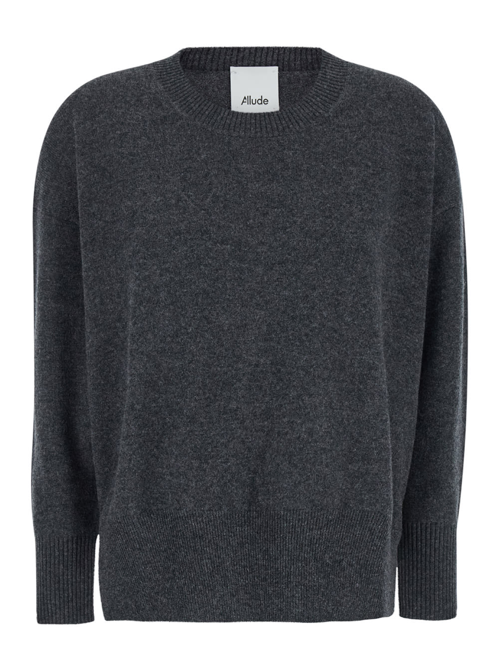 Grey Crewneck Sweater With Dropped Shoulders In Cashmere Woman