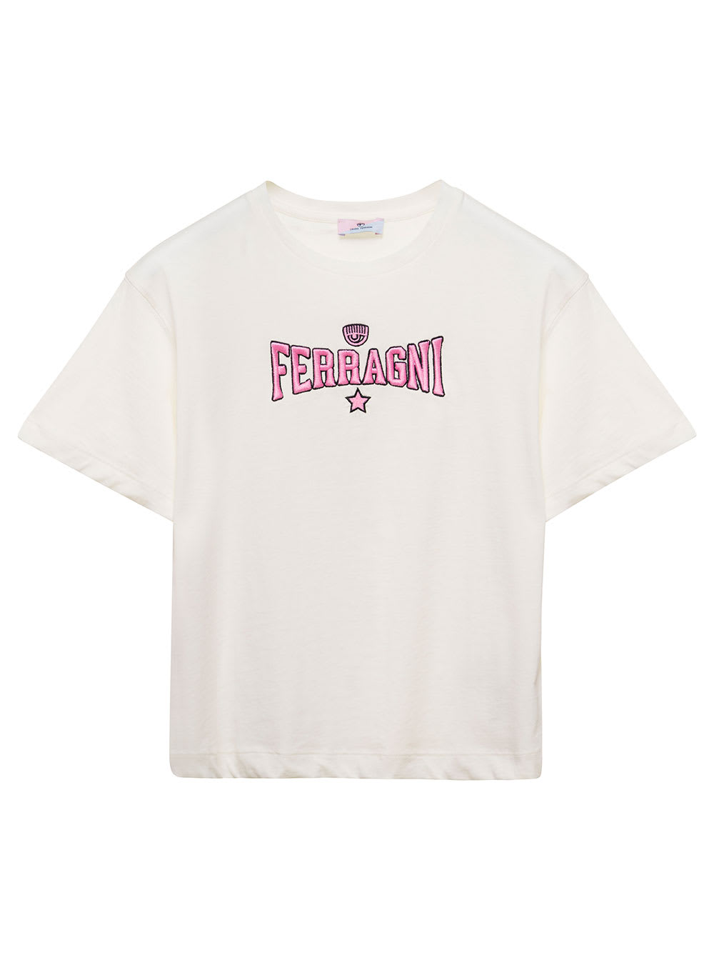 Chiara Ferragni White Crewneck T-shirt With Logo Embroidery In Cotton Girl