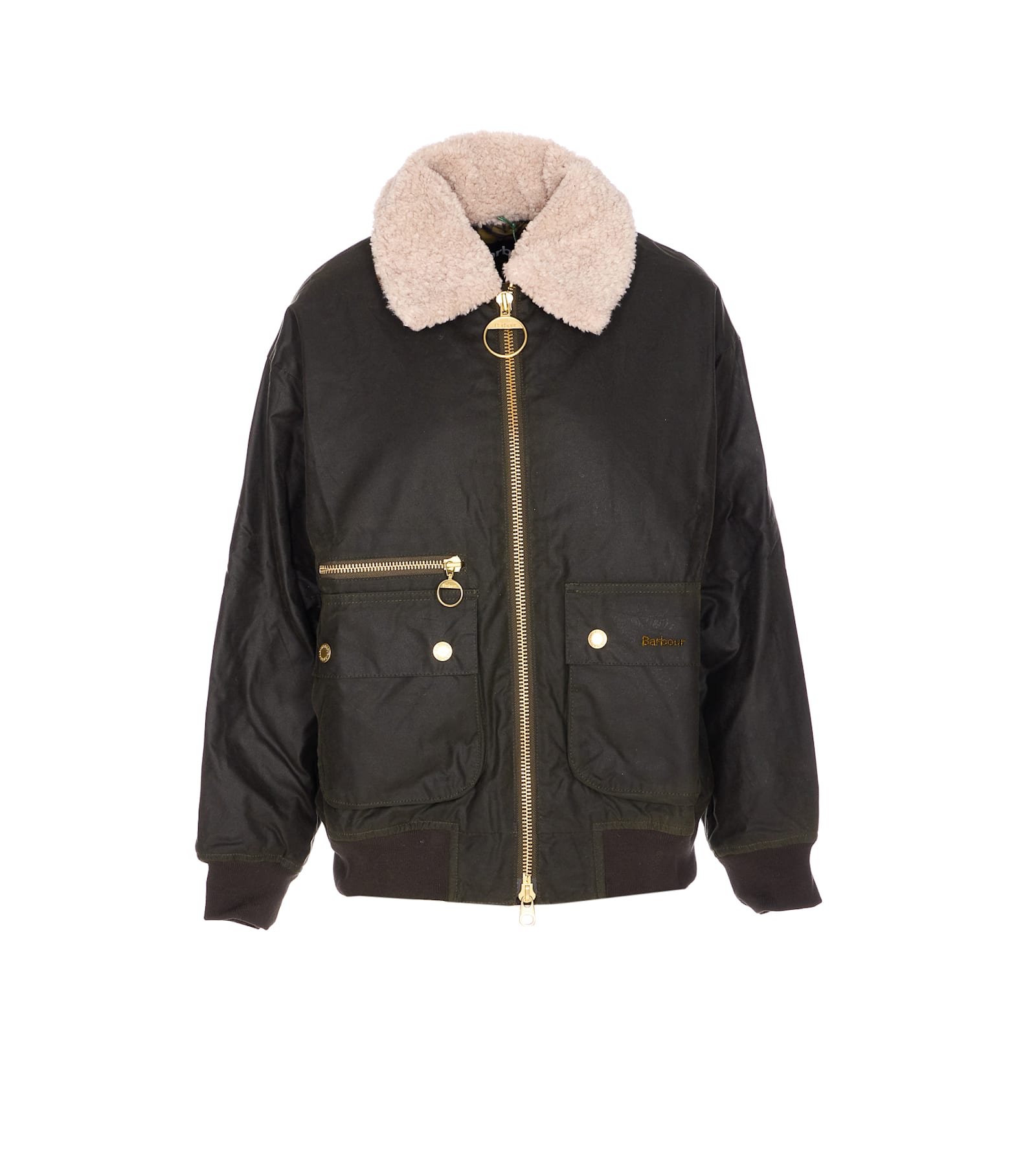 Barbour Womens Archive Olive Maxine Faux-fur-collar Waxed-cotton Jacket In Green