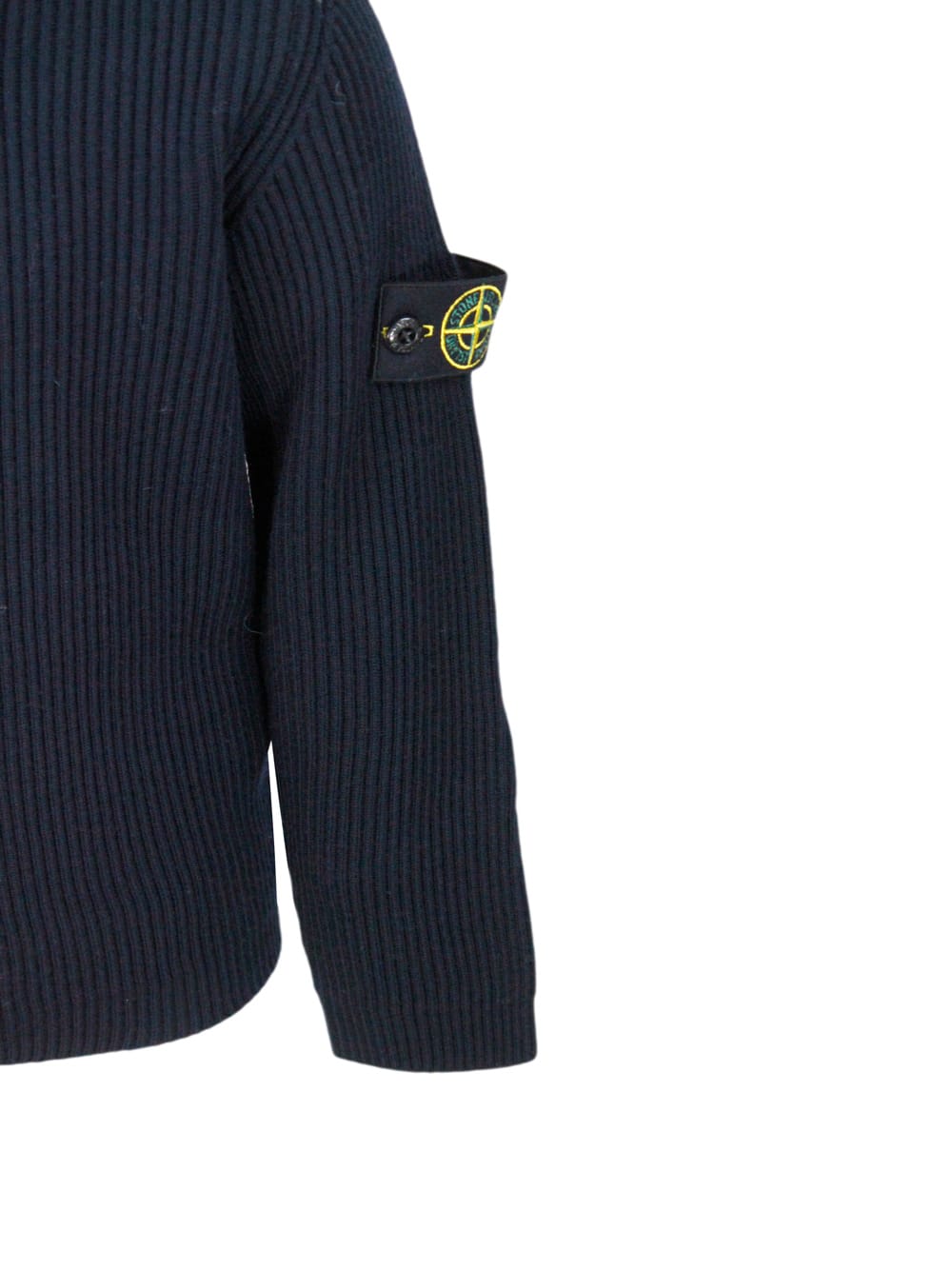 Stone Island Wool Sweater With Logo In Blue