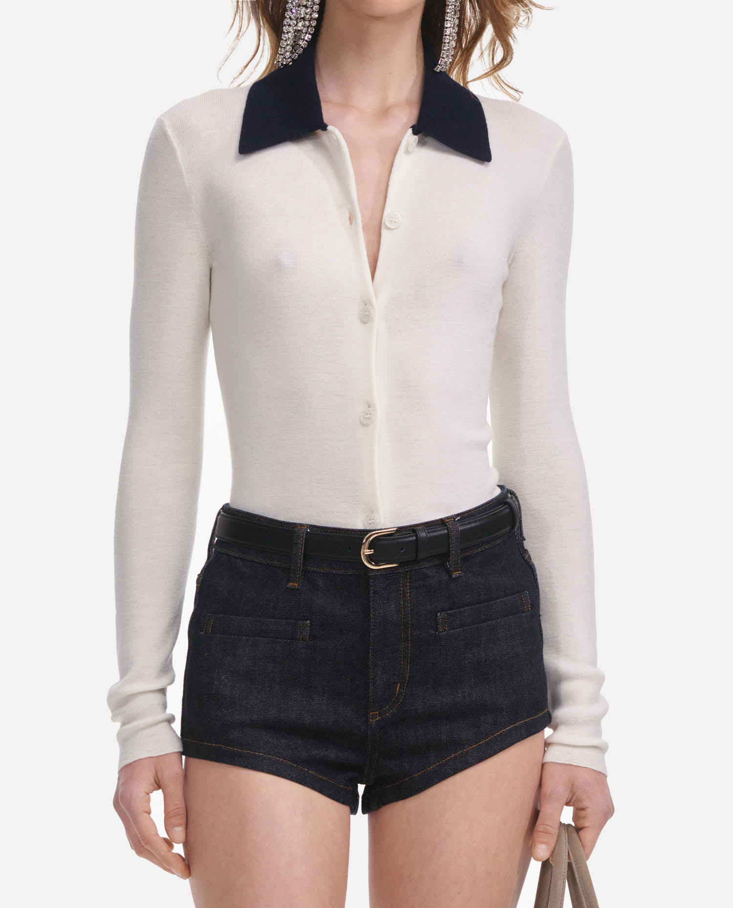 Self-portrait Self Portrait Women Wool Cardigan With Contrasting Collar In White