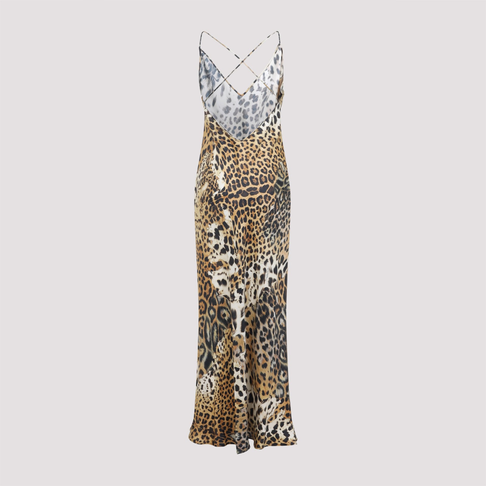 Roberto Cavalli Womens Naturale Animal-print Open-back Silk Maxi Dress In Neutral