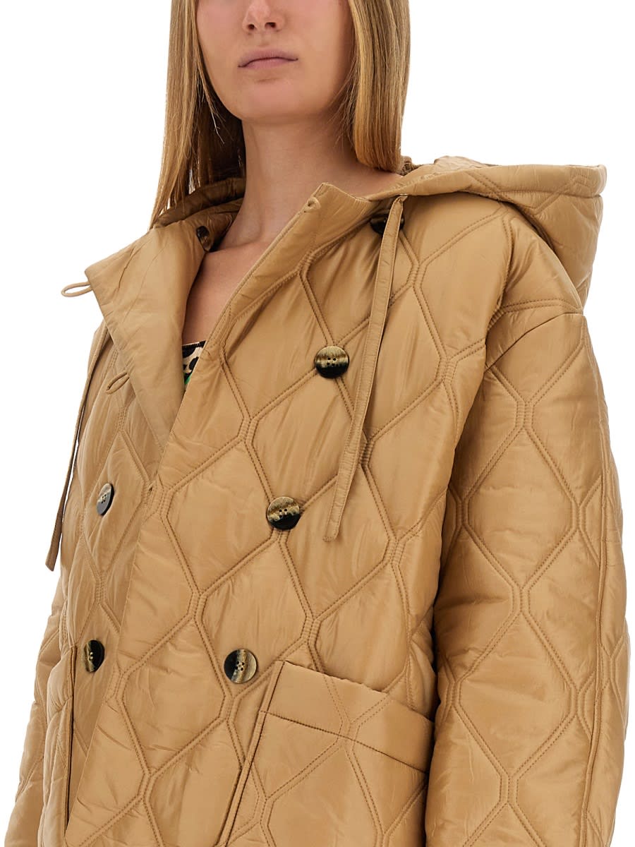 Shop Ganni Hooded Jacket In Beige