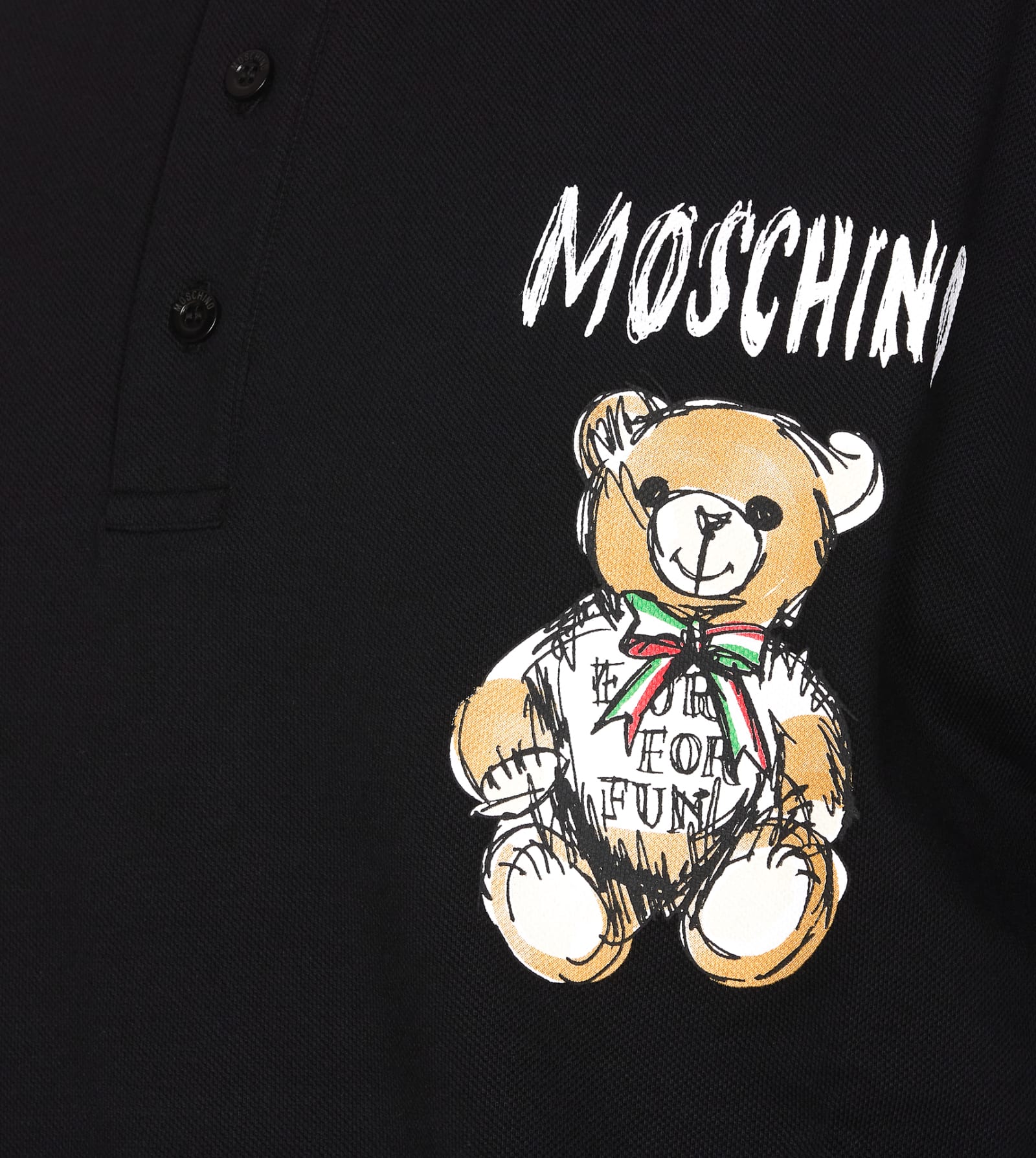 Shop Moschino Drawn Teddy Bear Polo Shirt In Black
