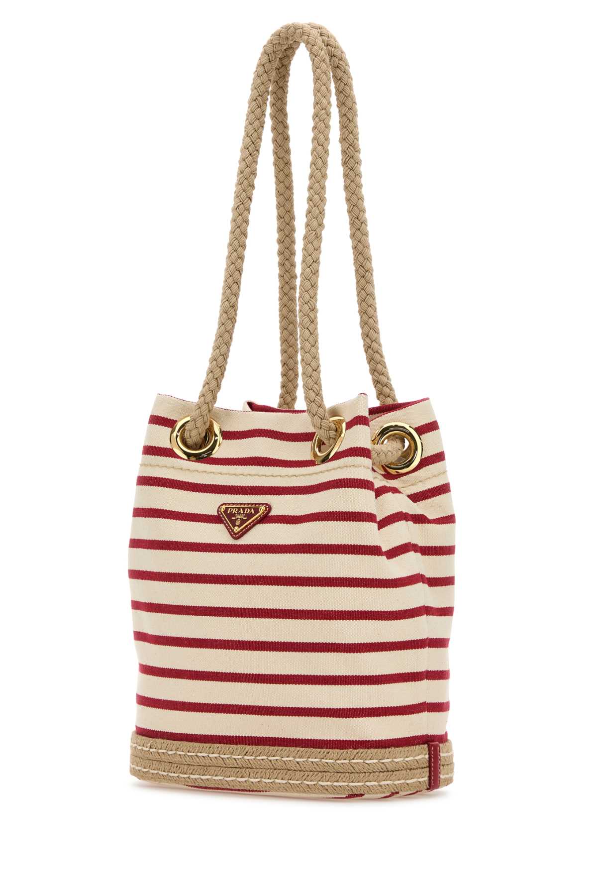 Prada Canvas Bucket Bag Featuring Rope Handles In Multi