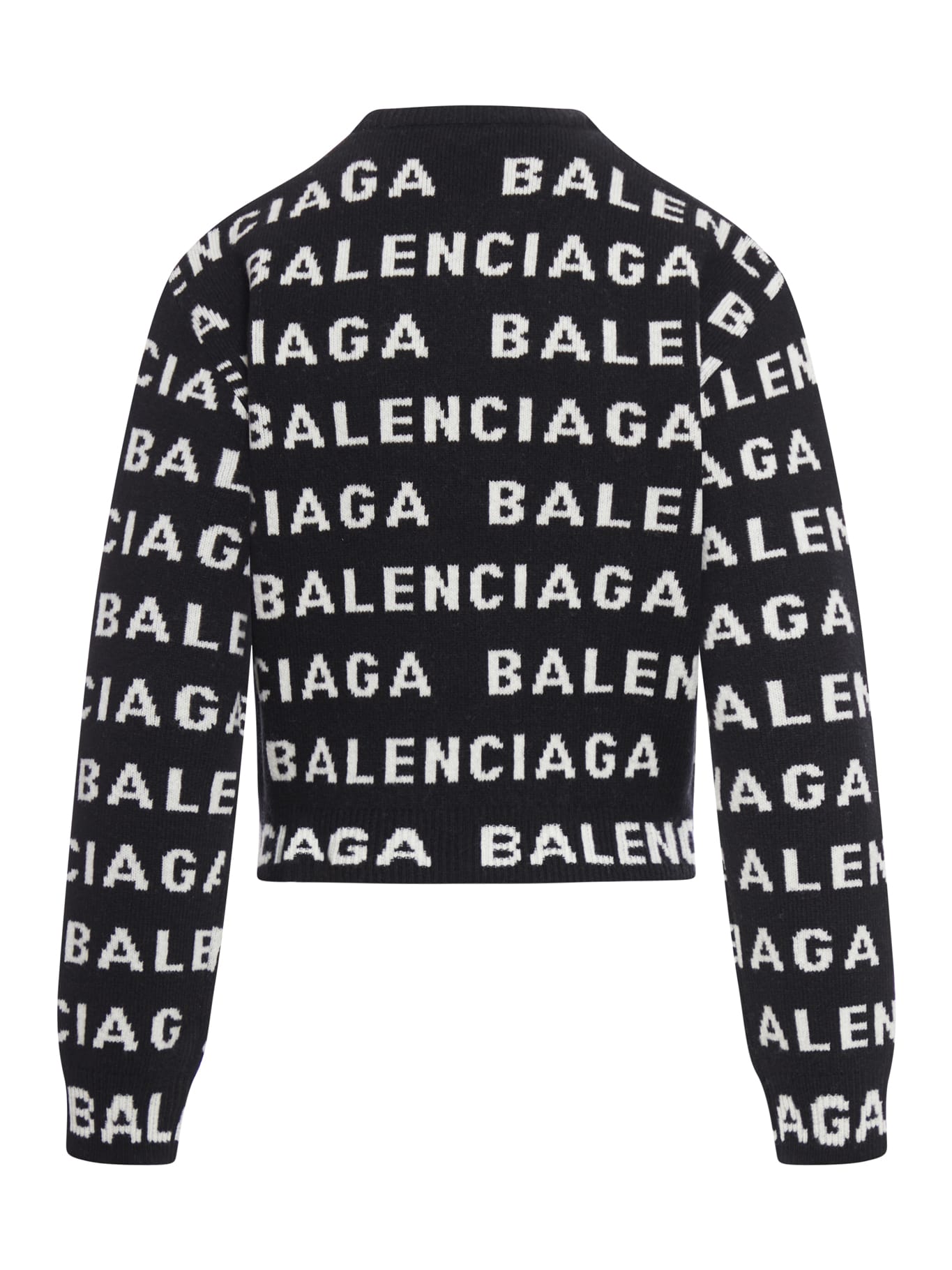 Shop Balenciaga Cropped Sweater Wool Logo Horizontal Knit In Black White