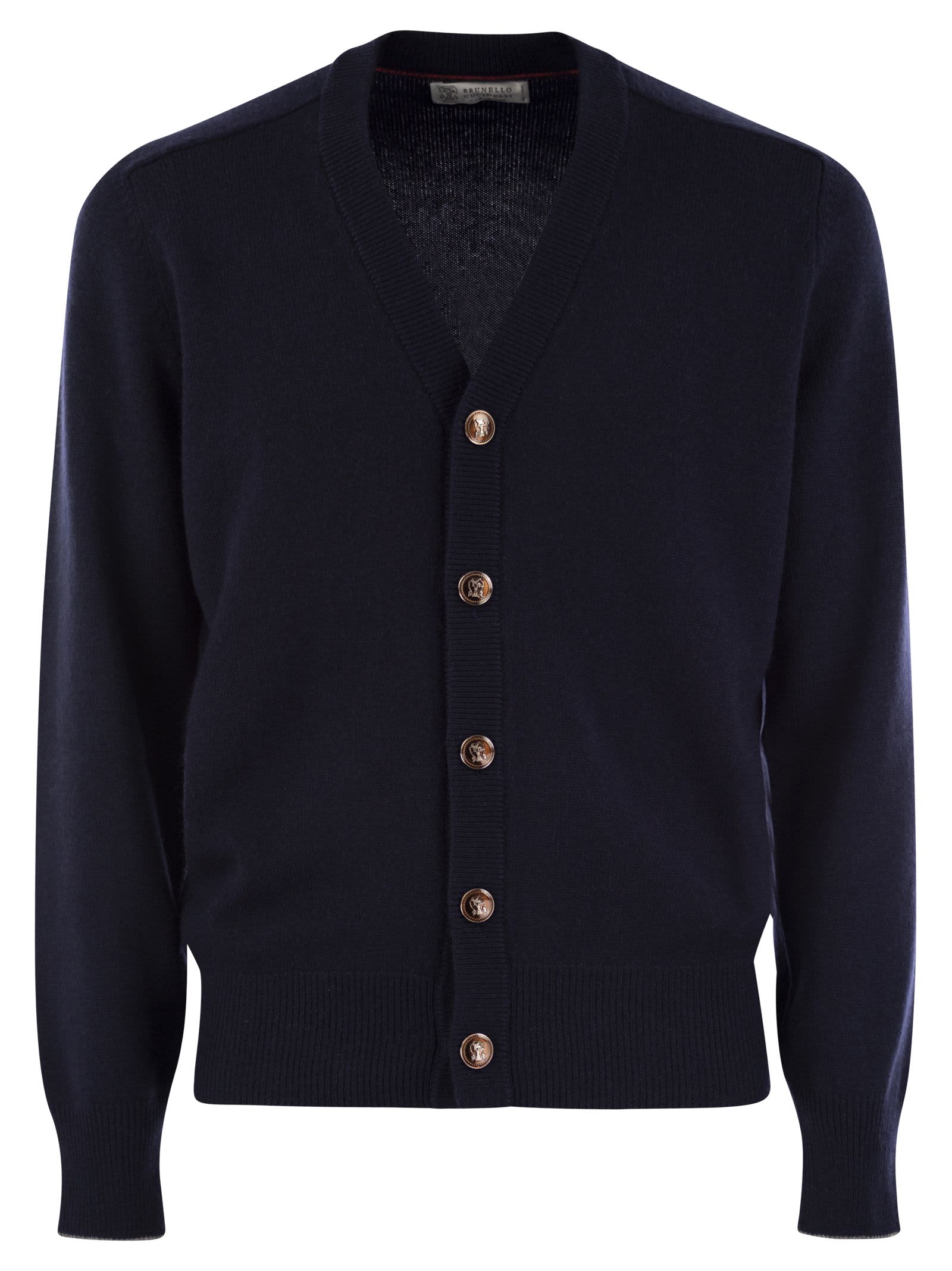 Shop Brunello Cucinelli Alpaca, Cotton And Wool Cardigan With Metal Buttons In Navy Blue