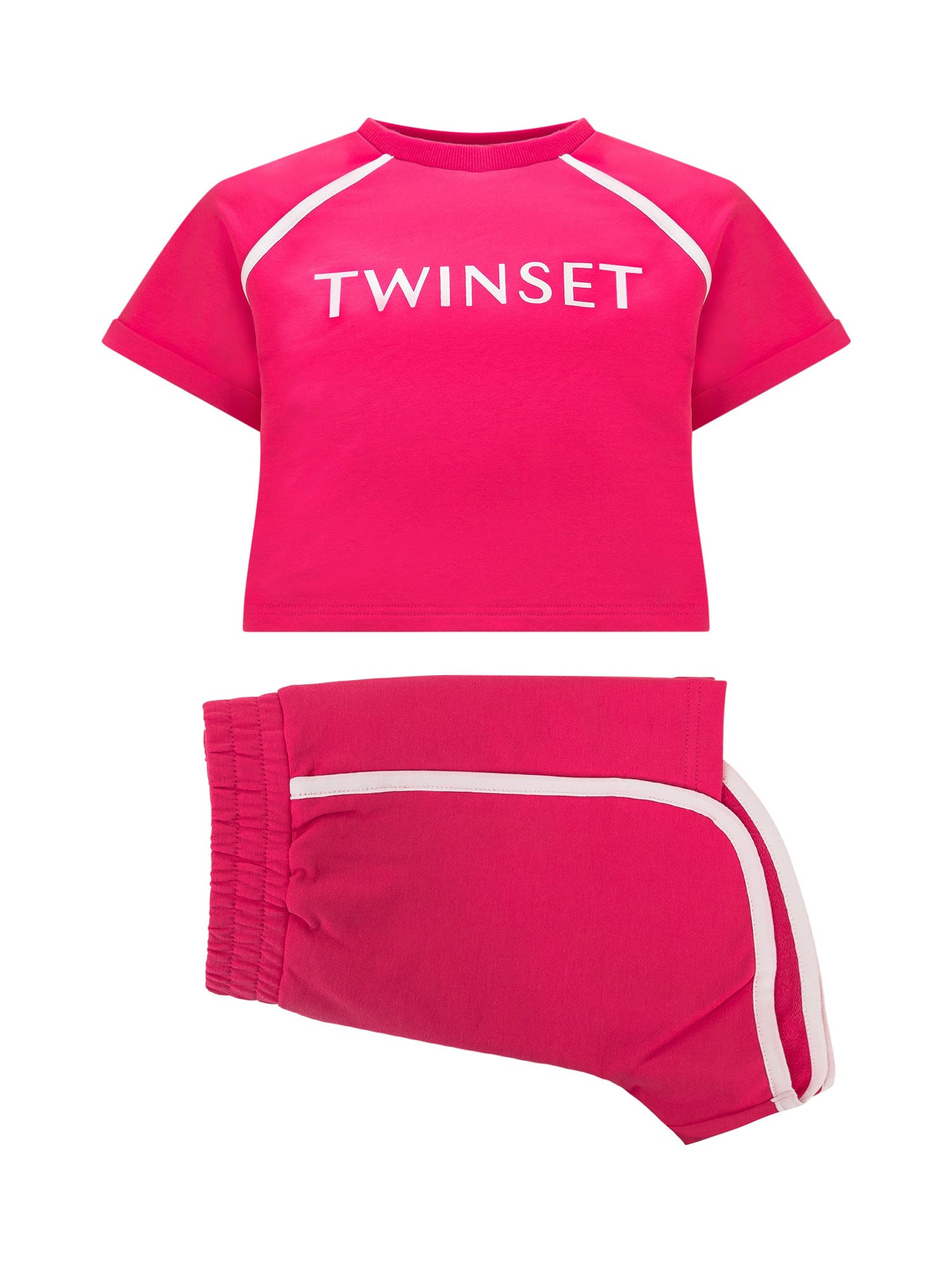 Shop Twinset T-shirt And Shorts Set In Bic.lucent White/fuchsia Purple