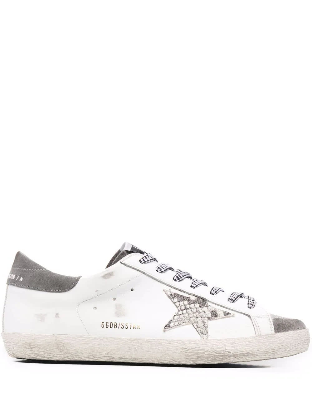 Golden Goose Man White And Grey Super-star Sneakers With Python Printed Star