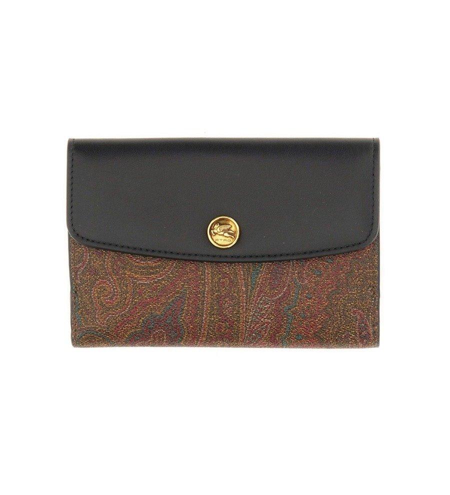 Etro Essential Paisley Printed Foldover Wallet In Black/brown