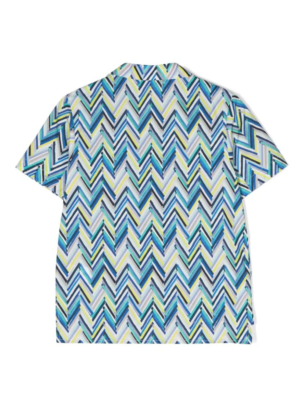Shop Missoni Short- Sleeved Shirt With Blue Chevron Pattern