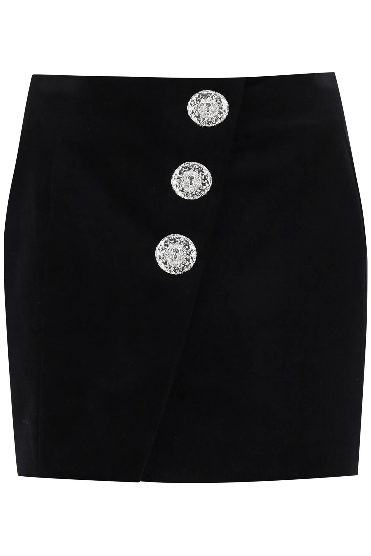 Shop Balmain Velvet Mini Skirt With Buttons In Noir (black)