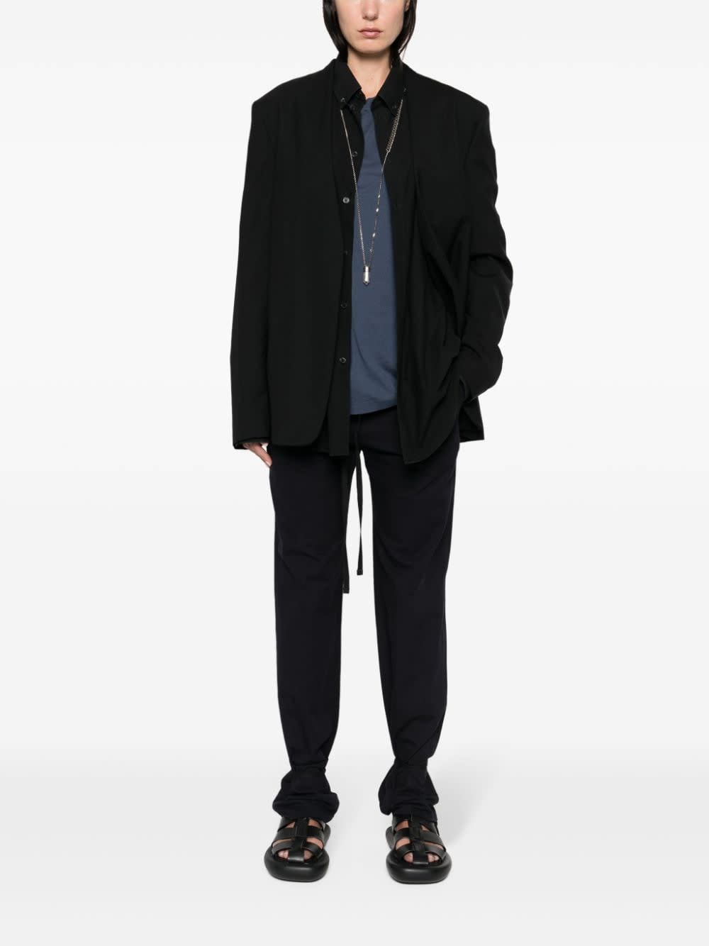 Lemaire Cotton Twill Drawstring Trousers With Dart Detailing In Black