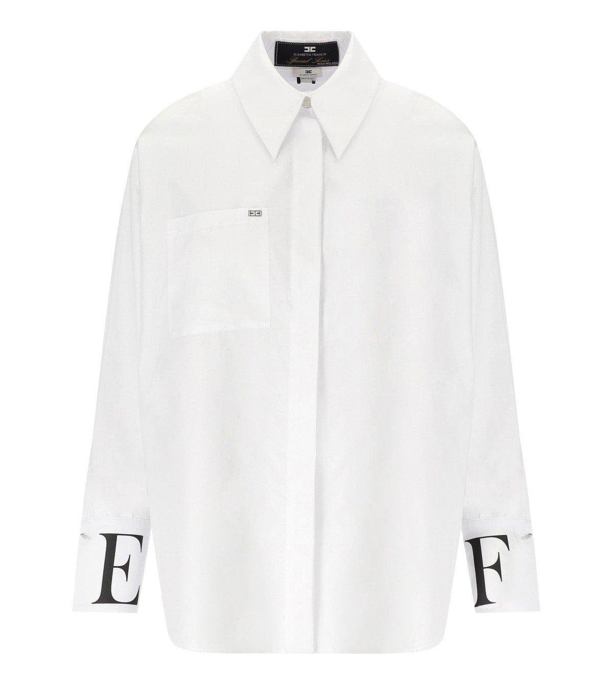 Shop Elisabetta Franchi Logo Cuffs Poplin Shirt In Bianco