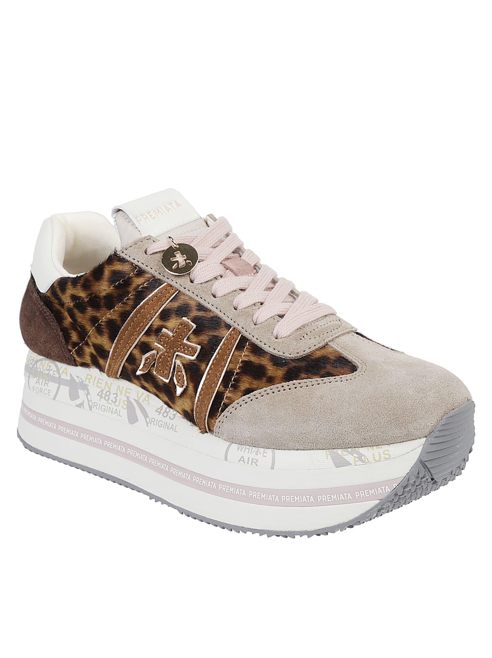 Premiata Animal Print Ponyskin Sneakers With Iconic Embossed Logo In Neutral