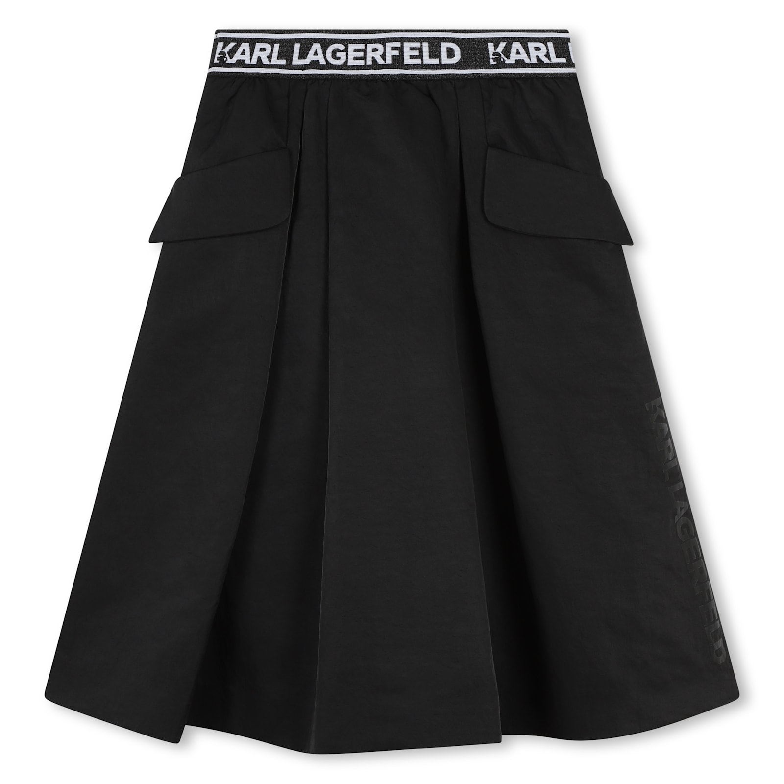 Shop Karl Lagerfeld Midi Skirt With Logo Band In Black