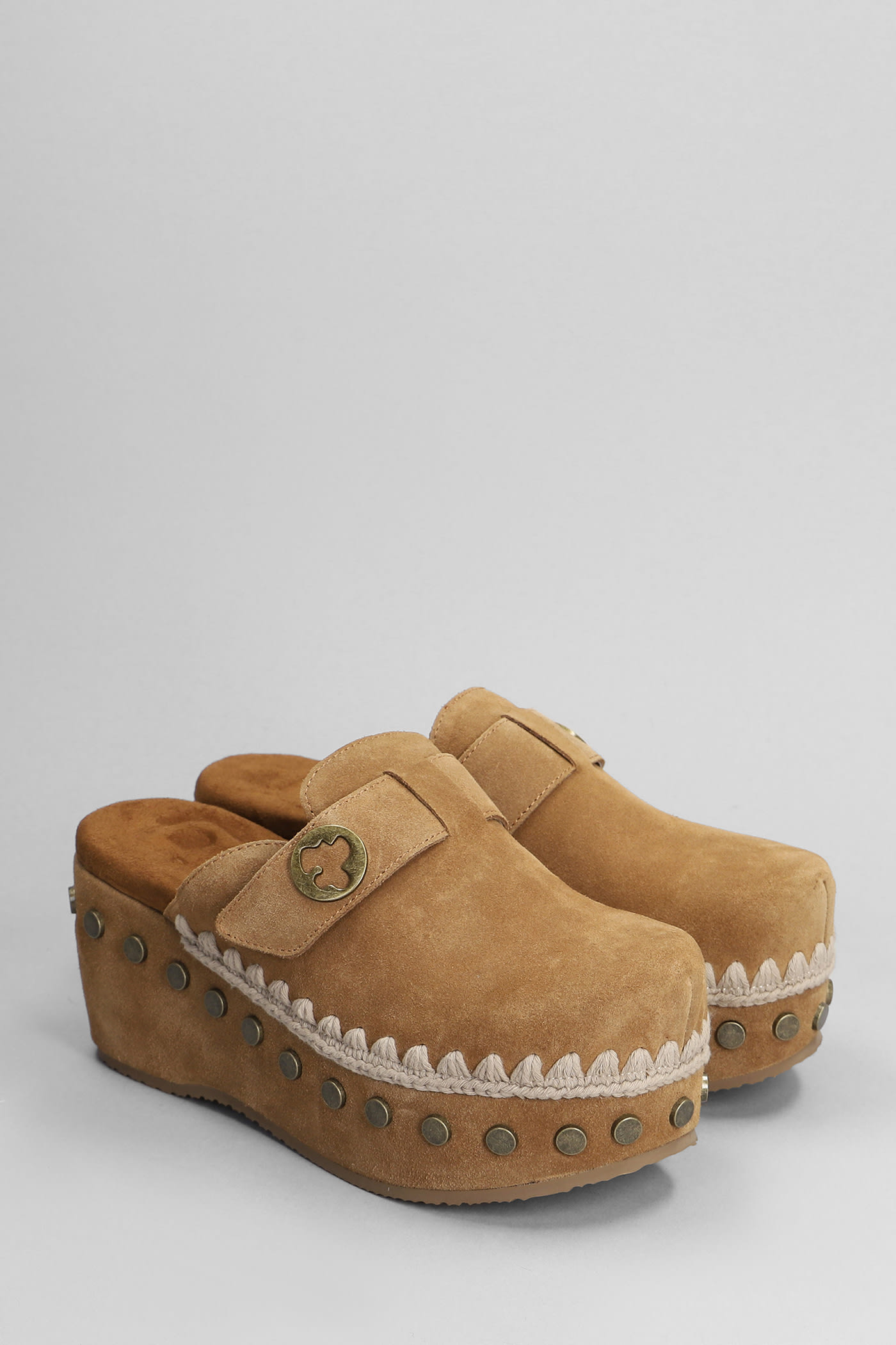 Shop Mou Clog Slipper-mule In Leather Color Suede In Brown