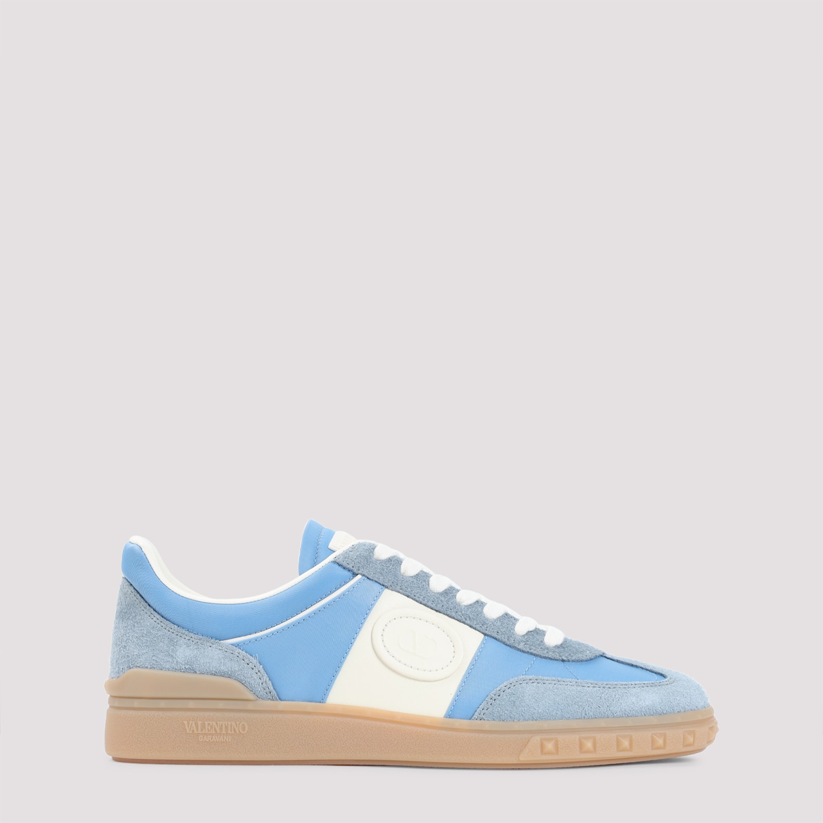 Valentino Garavani Upvillage Low Top Trainer In Crust Leather And Nylon In Blue