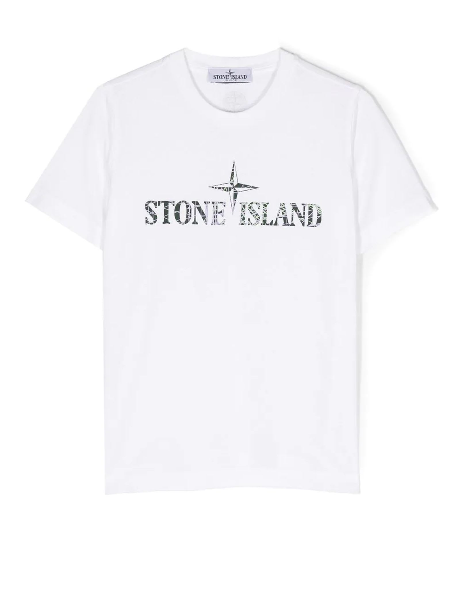 STONE ISLAND JUNIOR WHITE COTTON T-SHIRT