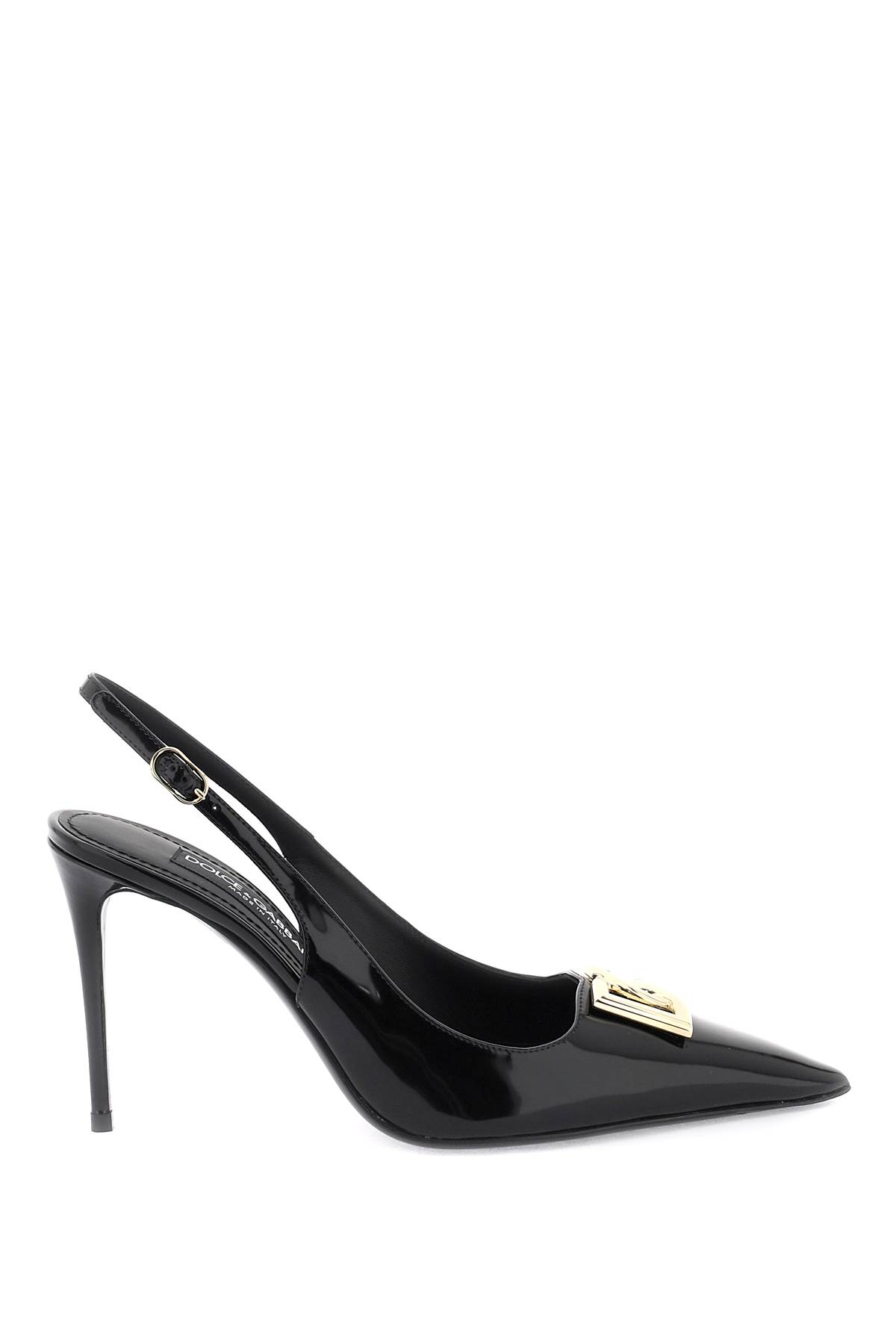 Shop Dolce & Gabbana Glossy Leather Lollo Slingback Pumps In Nero (black)