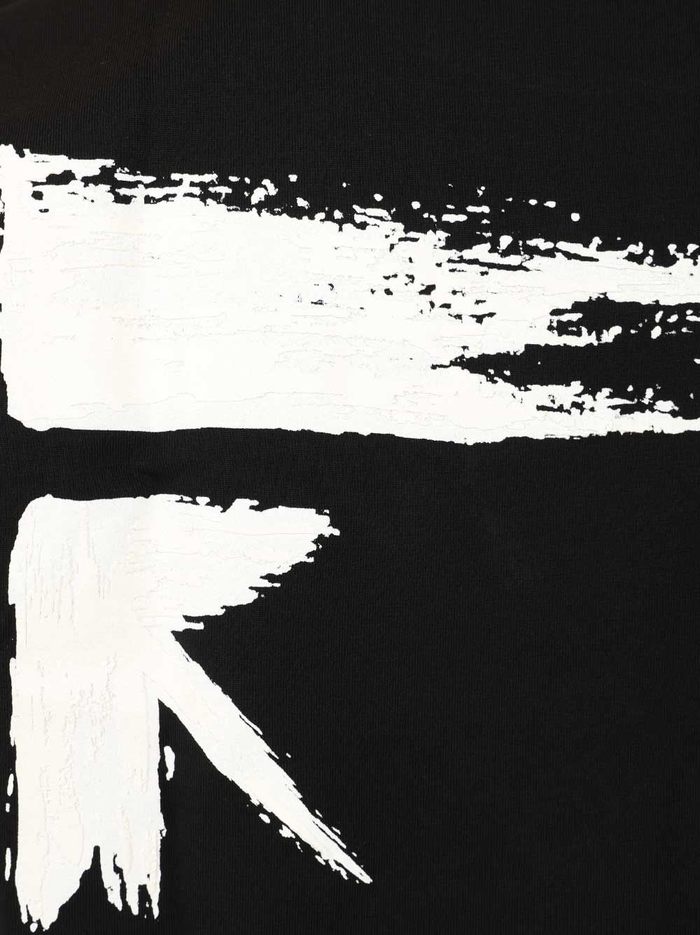 Off-white Short-sleeve Black T-shirt With Abstract Brushstroke Design In Black