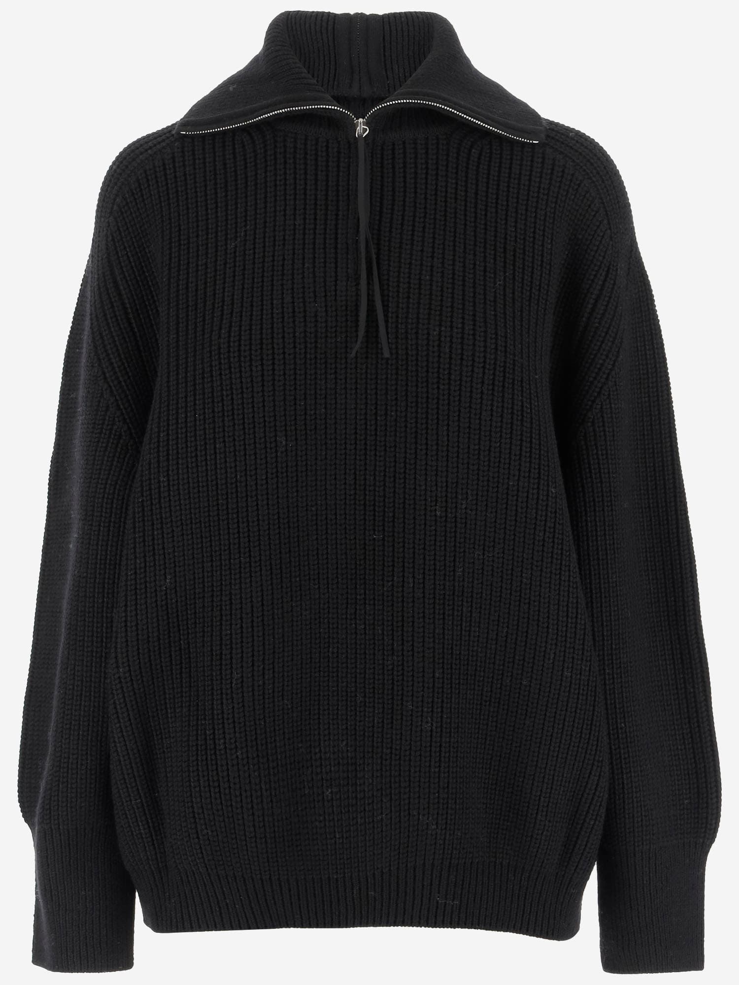Carven Wool Zip-up Sweater In Black