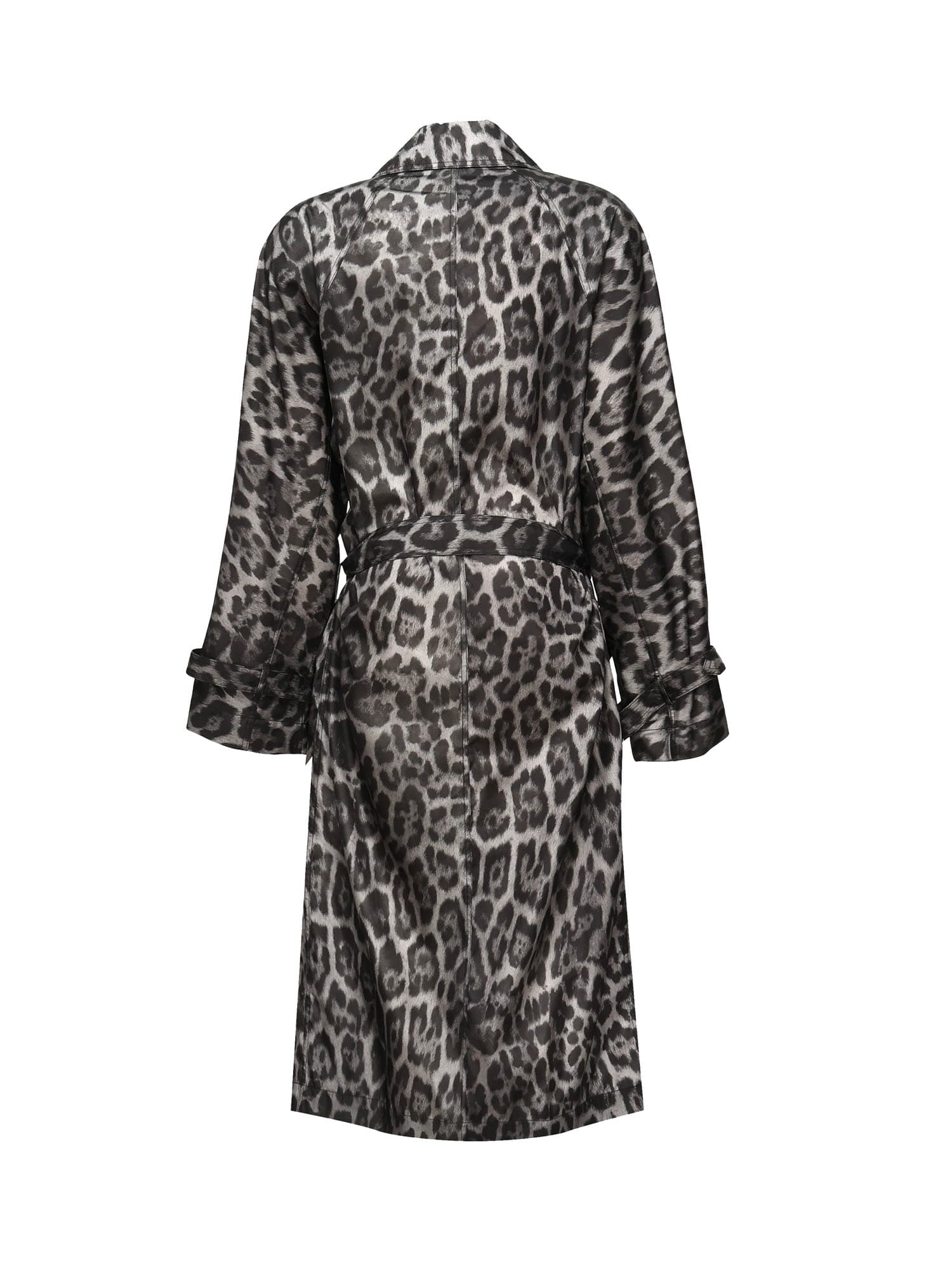 Stella Mccartney Beltd Trench Coat With Leopard Print In Gray