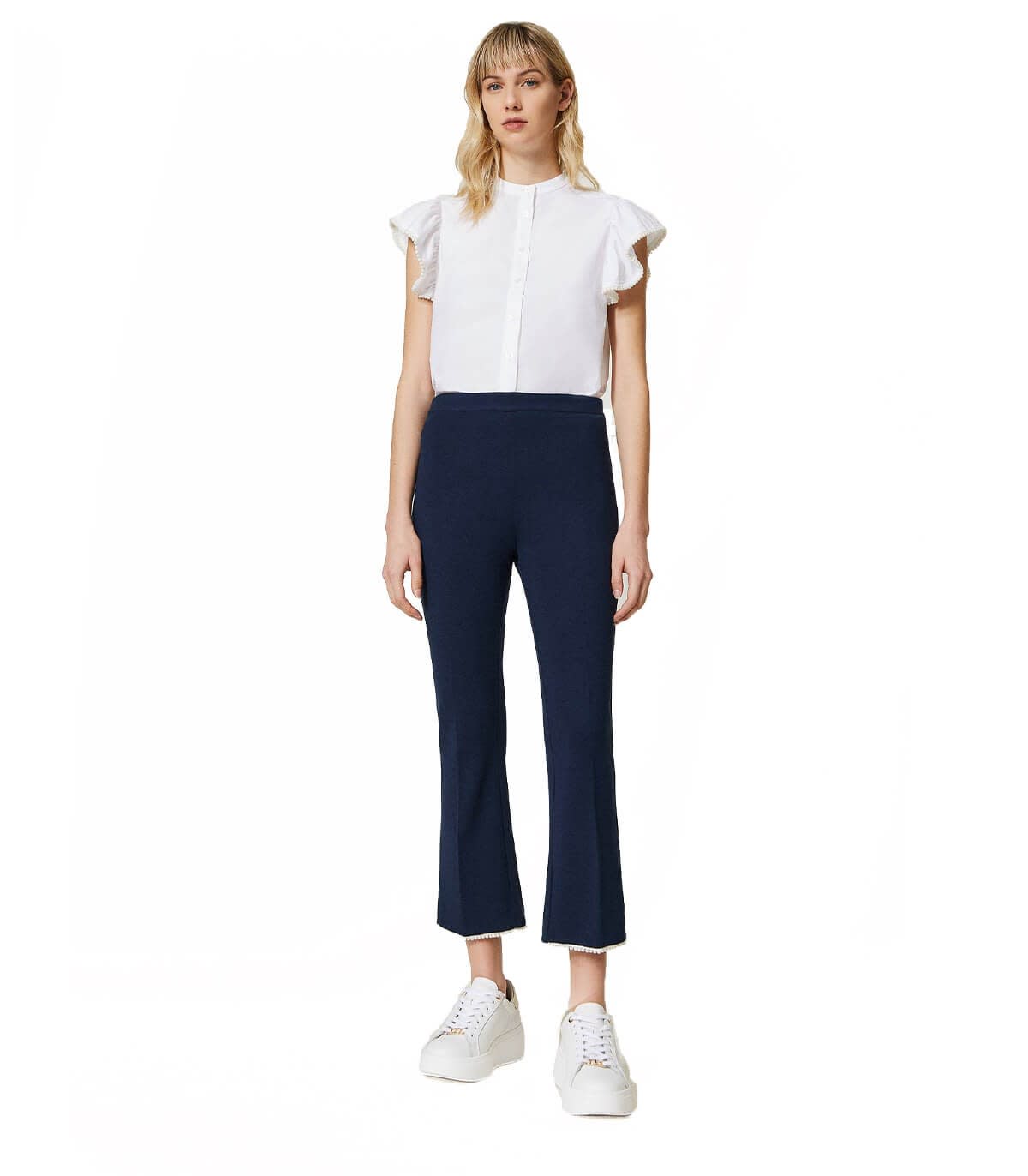 Shop Twinset Blue Cropped Trousers With Pearls